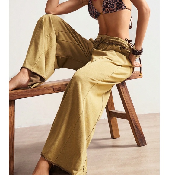 Plus Solid Mustard Stretchy Waist Wide leg Lounge Pants - Picture 2 of 5